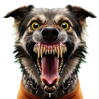 Et billede af en hund med en truende attitude, der viser tænderne.