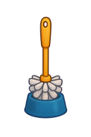 En toiletbørste med en blå holder og en gul håndtag, designet til rengøring.