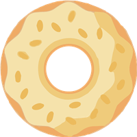 En farverig illustration af en donut med sesamfrø på toppen.