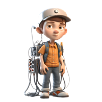 En ung dreng iført en cap og en rygsæk med udstyr, klar til eventyr.