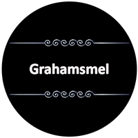 Logo for Grahamsmel, en type mel, præsenteret på en sort baggrund.