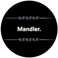 Billedet viser teksten Mandler. i en enkel og stilfuld skrifttype på sort baggrund.