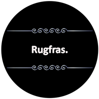 En stilfuld og simpel grafik med teksten Rugfras præsenteret på en sort baggrund.