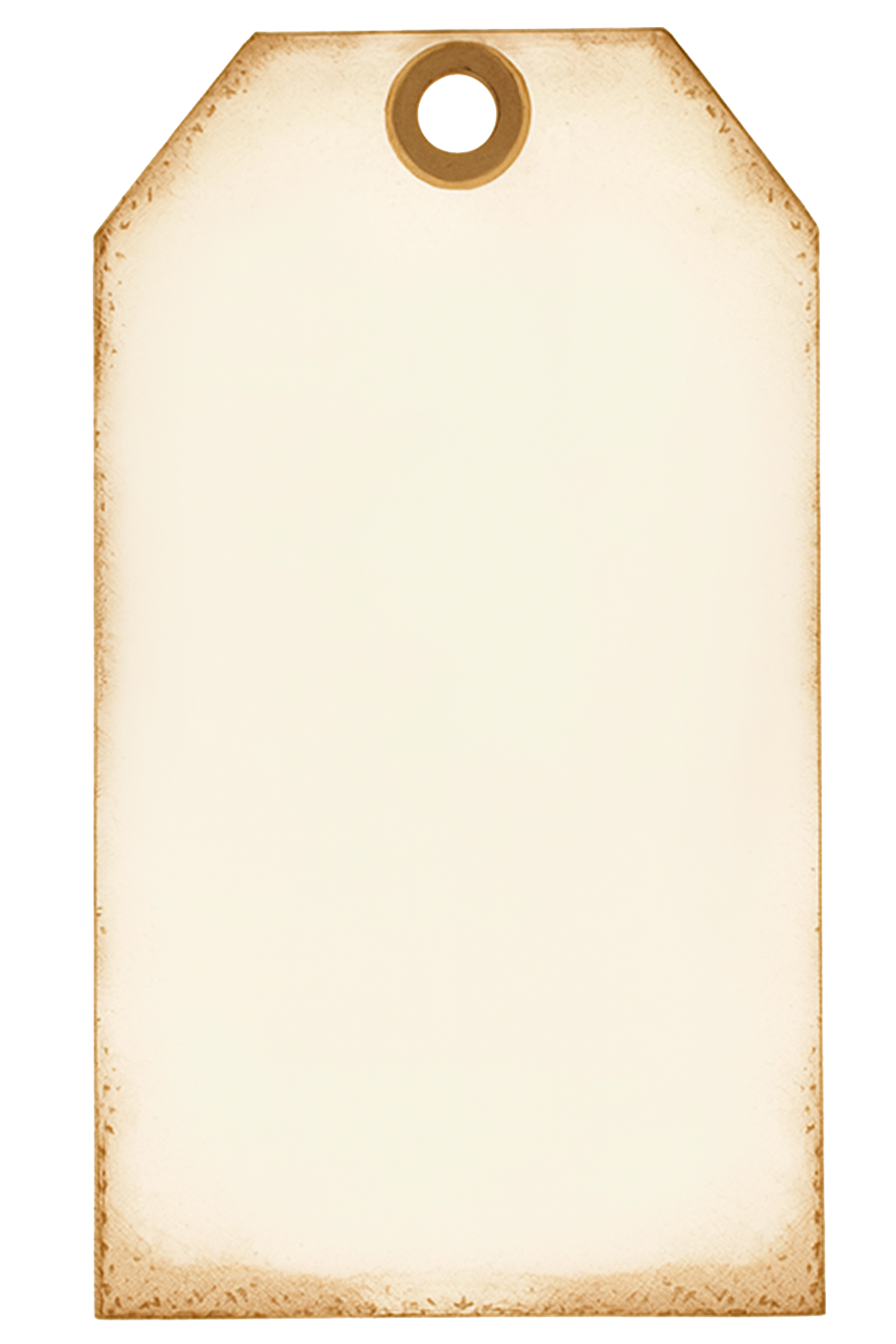 En gammel stil tag med en let brunlig kant og hul til ophængning.