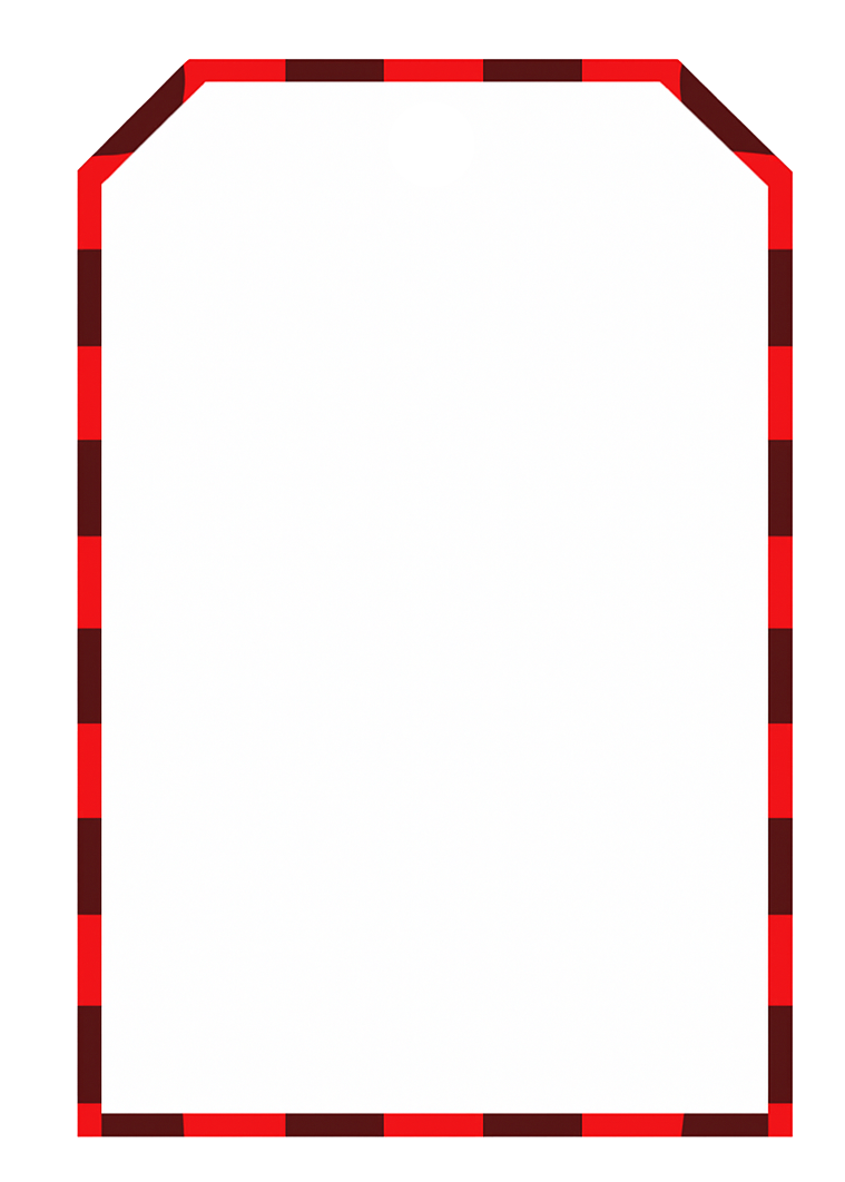 En hvid ramme med en farverig, stribet kant i rød og brun.