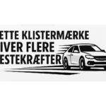 Klistermærke med en bil og teksten 'Dette klistermærke giver flere hestekræfter'.