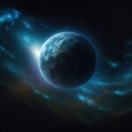 En blå planet svævende i rummet med lysende, bølgende effekter omkring den.