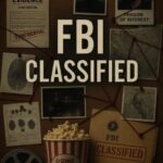 Billede af FBI klassificerede dokumenter og billeder på en opslagstavle med popcorn.