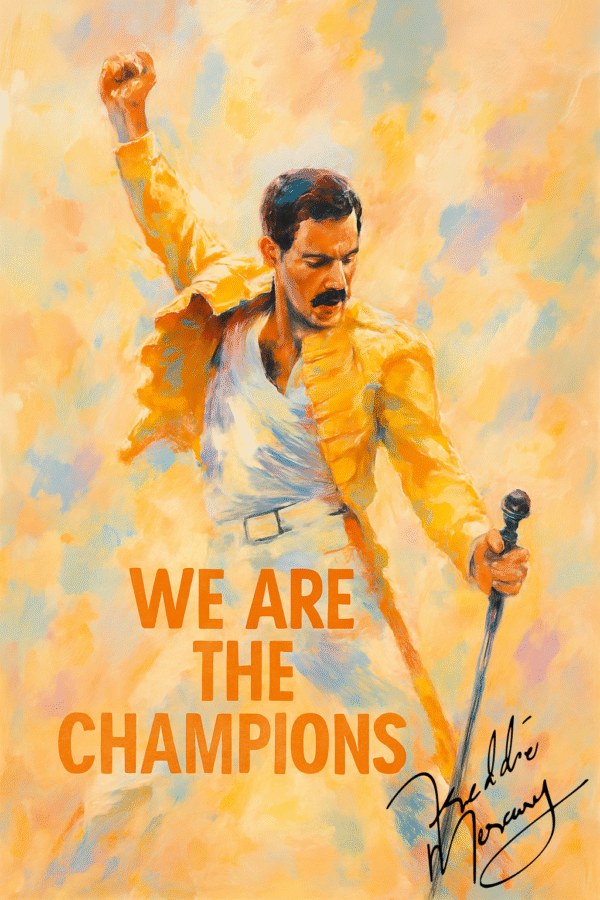 Freddie Mercury teksten "We Are the Champions" v2