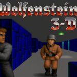 Illustration fra videospillet Wolfenstein 3D med karakterer i en labyrintisk gang.