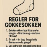 Illustration af en sok med tekst om regler for gokkesokken.