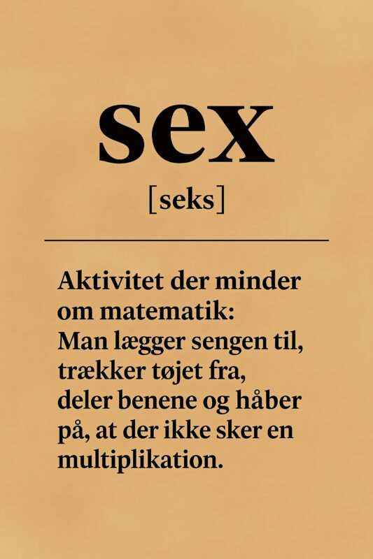 Definition af sex med tekst om aktivitet relateret til matematik og sengen.