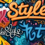 Graffiti vægkunst med ordet 'Style' og forskellige farver og skrifttyper.