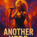 Maleri af en sangerinde, der synger med en mikrofon, med teksten 'We Don't Need Another Hero'.