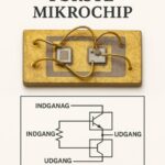 Billede af Jack Kilbys første mikrochip fra 1958 med tilhørende diagram.