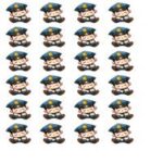 20 klistermærker af en tegnet politibetjent iført blå uniform og hat.