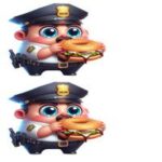 Animeret karakter af en politibetjent, der holder en donut i hænderne.