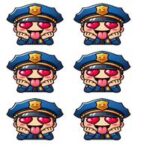 Emoji af en politibetjent med hjerteøjne og en legesyg ansigtsudtryk.