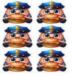 En tegneseriefigur med en burger iført en politihat, gentaget i et mønster.